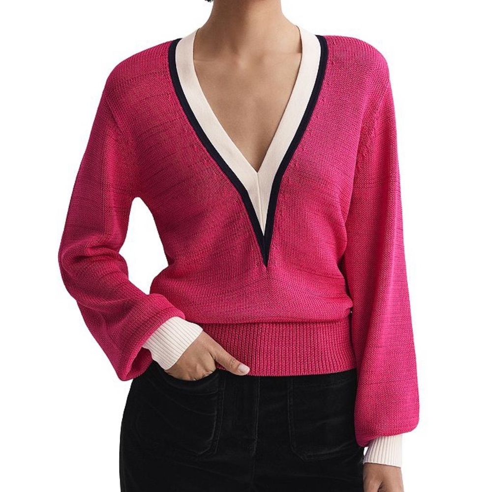 REISS Talitha contrast trim vneck sweater